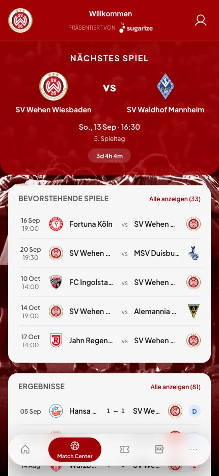 Match Center beim SV Wehen Wiesbaden