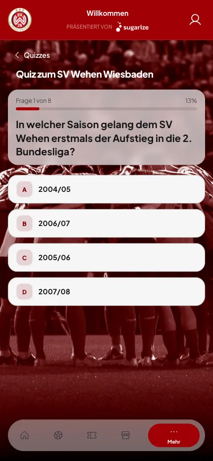 Quiz-Übersicht beim SV Wehen Wiesbaden